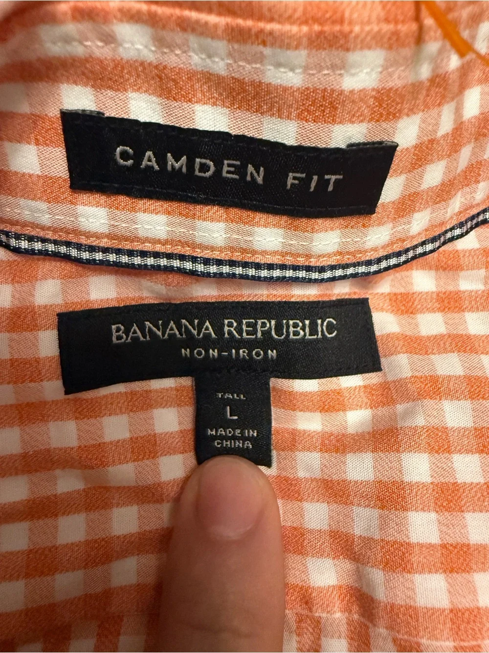 Large Banana Republic Orange and White Gingham Button-Down Shirt